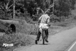 A man transports his merchandise on a bicycle boda boda. Photo credit : Watsemba Miriam